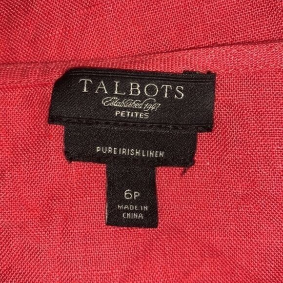 Talbots Womens Pure Irish Linen Red Sleeveless Top 6P - Picture 3 of 9